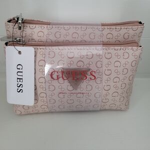 GUESS Blush Pink Logo Travel Cosmetic Pouch Set